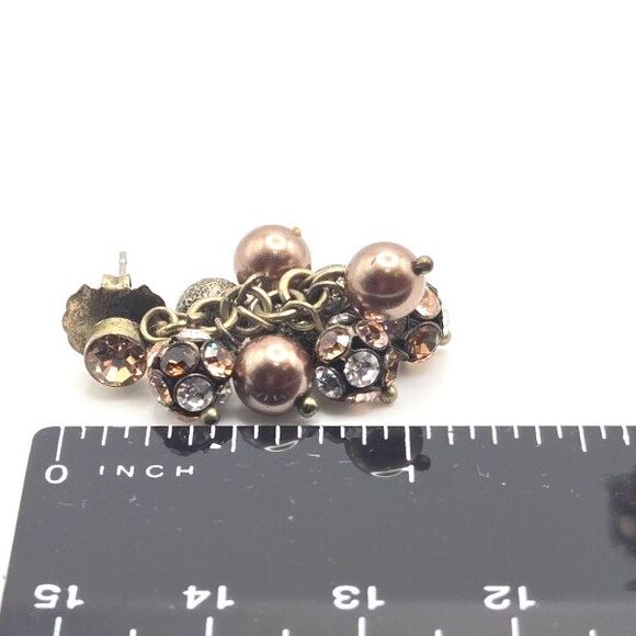 Vintage-Inspired Cluster Earrings Faux Pearl Rhinestone Gold Tone Post‎ Dangle - Picture 4 of 4